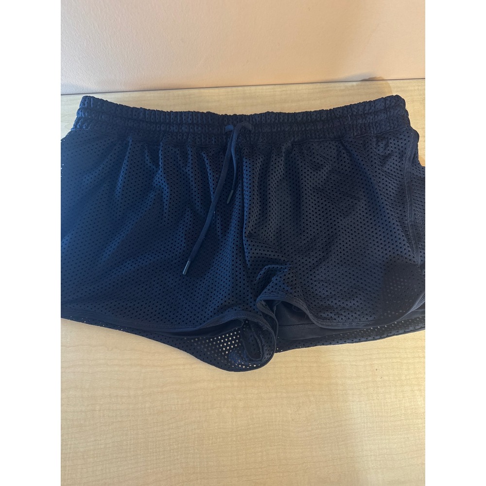 Ivy Park Womens Black Mesh Athletic Shorts Elastic Waist Drawstring Size Large